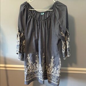 Blue and White Embroidered Blouse